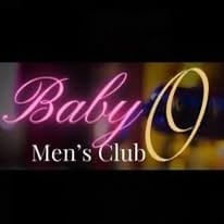 Baby O Mens Club neon sign logo with pink and gold lettering on dark background